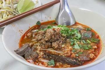 Pork noddle on white background