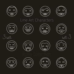 vector set of line art style character icons