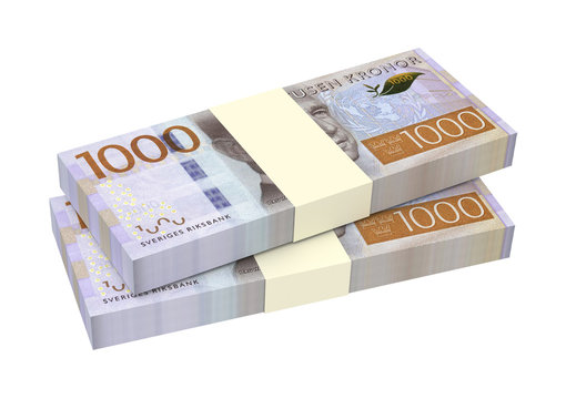 Swedish kronor isolated on white background. Computer generated 3D photo rendering.