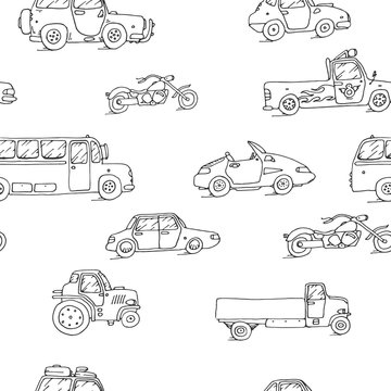 Seamless pattern Transport Sketch Set