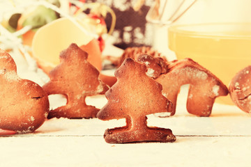 Christmas background gingerbread selective soft focus rustic retro style