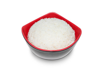 White rice in bowl isolated, Clipping path