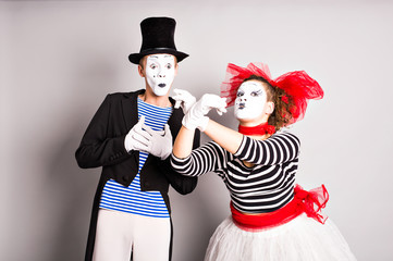 Two mimes man and  woman.The concept of Valentine's Day, April Fool's Day