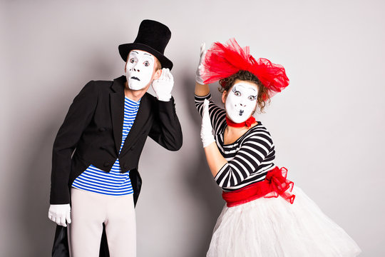 Two mimes man and  woman.The concept of Valentine's Day, April Fool's Day
