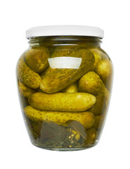 Pickled cucumbers in a glass jar