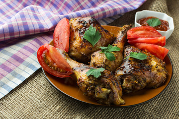 Roasted chicken wings and legs