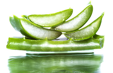 aloe vera slices on white background