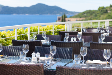 set table on the terrace with sea view