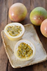 Passion fruit with rustic styling 