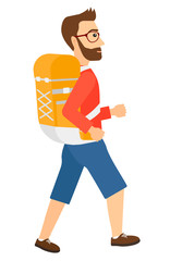 Man with backpack hiking.