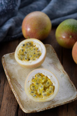 Passion fruit with rustic styling 