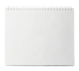 Paper spiral notebook close-up isolated on a white background. Blank background.