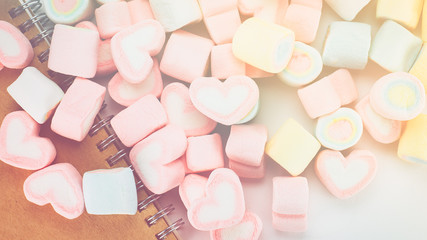 marshmallows candy and book vintage colour tone