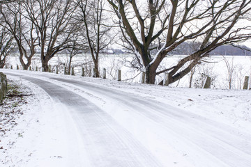 Snowy road in the winter