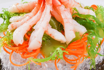 food, sushi, fish, slice, traditional, japanese, tiger, prawn, sashimi, closeup, healthy, gourmet, dinner, seafood, rice, shrimp, fresh, meal, asian, eat, exotic, salad, green, health, sea