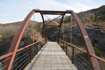 puente de madera en un camino colgante