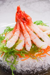 food, sushi, fish, slice, traditional, japanese, tiger, prawn, sashimi, closeup, healthy, gourmet, dinner, seafood, rice, shrimp, fresh, meal, asian, eat, exotic, salad, green, health, sea