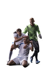 Soccer players  celebrate the victory isolated white