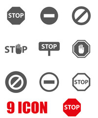 Vector grey stop icon set. Stop Icon Object, Stop Icon Picture, Stop Icon Image - stock vector