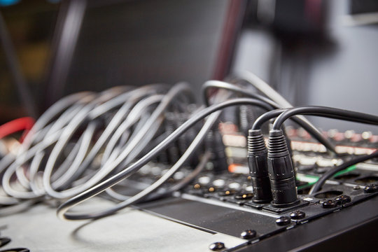 Audio mixer with cables connected
