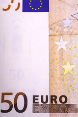 Separate fragment fifty euro bills.