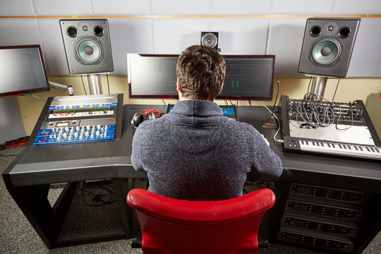 Sound engineer working in audio studio