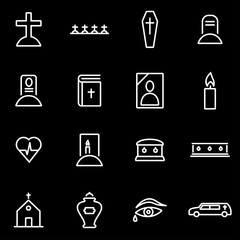 Vector line funeral icon set. Funeral Icon Object, Funeral Icon Picture, Funeral Icon Image - stock vector