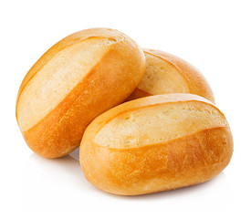 Three loaves of fresh homemade bread close-up isolated on a white background.