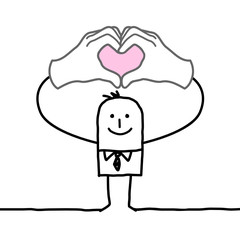 cartoon man making  heart sign with his fingers