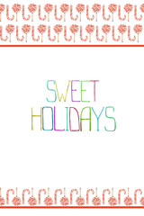 A template of postcard with the isolated watercolor striped red-white lollipop, candy cane. Painted hand-drawn on a white background.