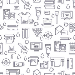 Vector seamless pattern with linear printing symbols and icons.