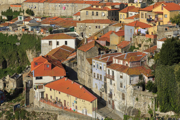 Houses with roofs and streets of Porto