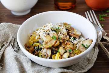 pasta with fried mushrooms and cheese