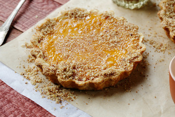 small pumpkin pie with nuts and honey
