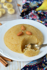 Halava Dessert with almond and banana, Indian cuisine 