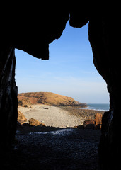 St Ninians Cave.  The view from St Ninians cave across Port Castle Bay in Dumfries and Galloway, Southern Scotland.