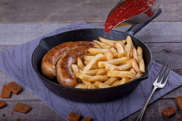 french fries and homemade sausage