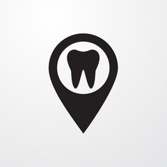 Dentist sign, tooth with pin icon
