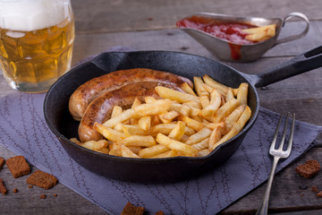 french fries and homemade sausage