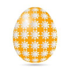 Orange Spring egg with gray white pictures with the sun glare and shadow on a white background