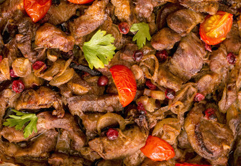 Roasted sliced pork top view