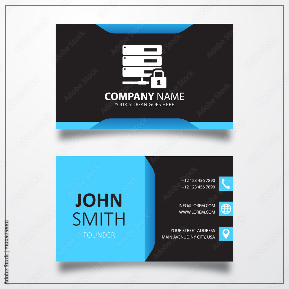 Poster database security protection icon. business card vector template
