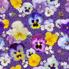 Pansy Flowers Background - Seamless Floral Shabby Chic Pattern 