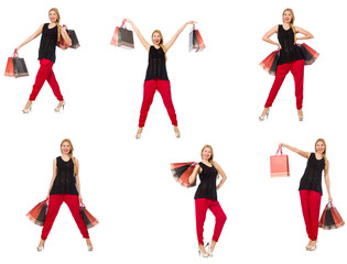 Set of woman with shopping bags on white