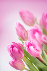 Happy easter. Multicolored spring tulips and Easter eggs. Spring and Easter decorations.