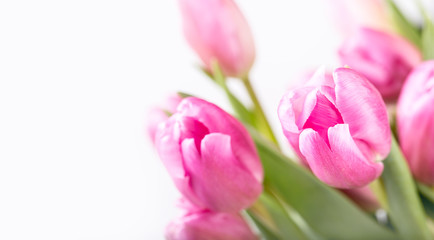 Happy easter. Multicolored spring tulips and Easter eggs. Spring and Easter decorations.