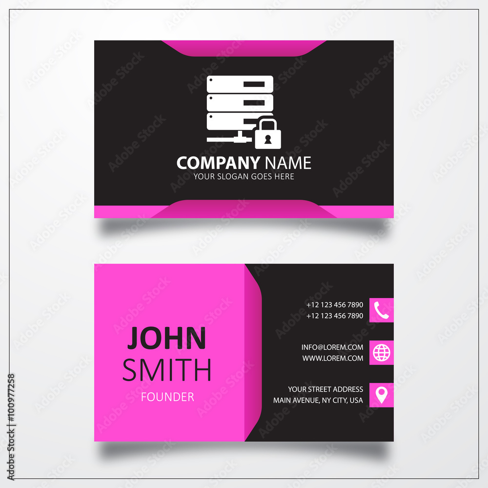 Poster database security protection icon. business card vector template