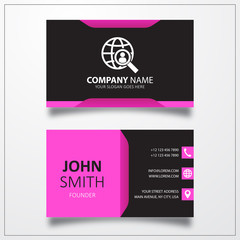 Search user with globe icon. Business card vector template.