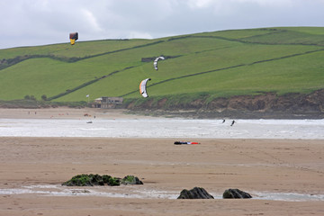 kitesurfers in Bigbury Bay