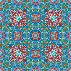 Seamless pattern with mandala round circular ornament, geometric floral pattern, decorative repeating fabric texture. Tribal ethnic motif, vector abstract background
